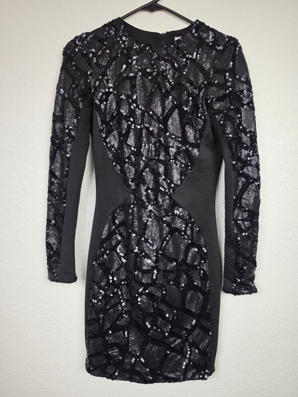 Dress The Population Black Sequin Bodycon Long Sleeve Dress Small